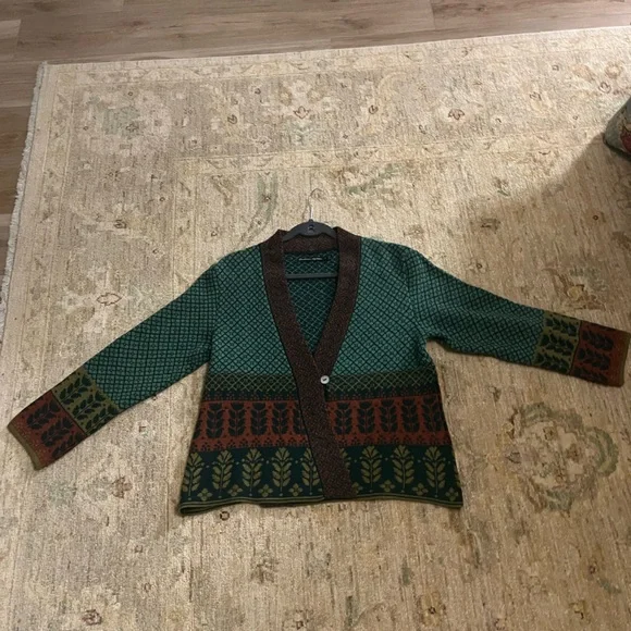 Gudrun Sjoden Forest Green and Rust Cardigan - Picture 5 of 5
